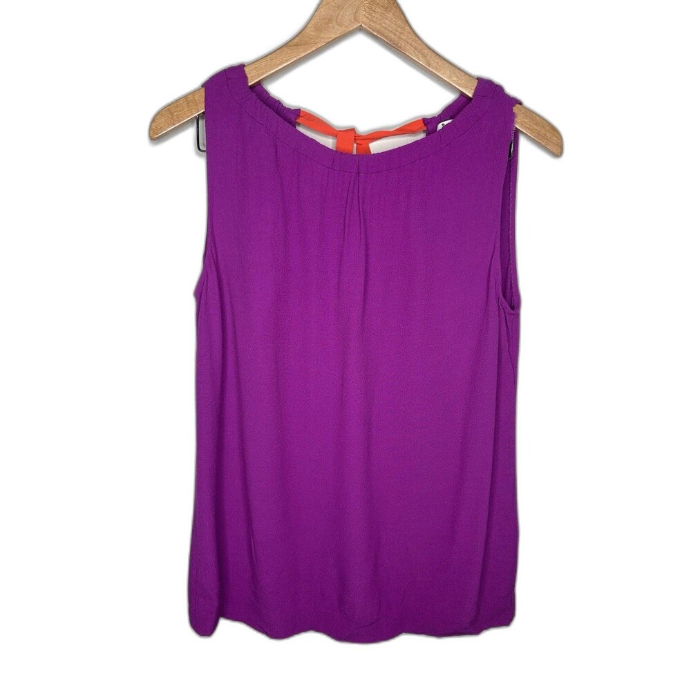 Kate Spade Tank Top Womens Small Purple Sleeveless Orange Bow Back Viscose Chic
